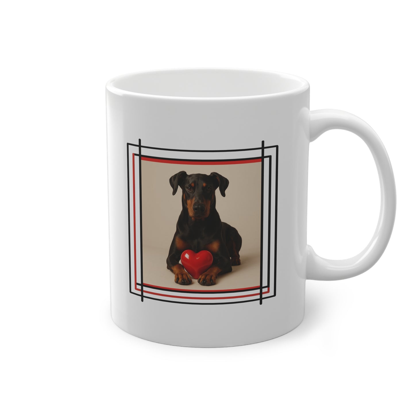 Mug humoristique Doberman cœur rouge, cadeau chien original