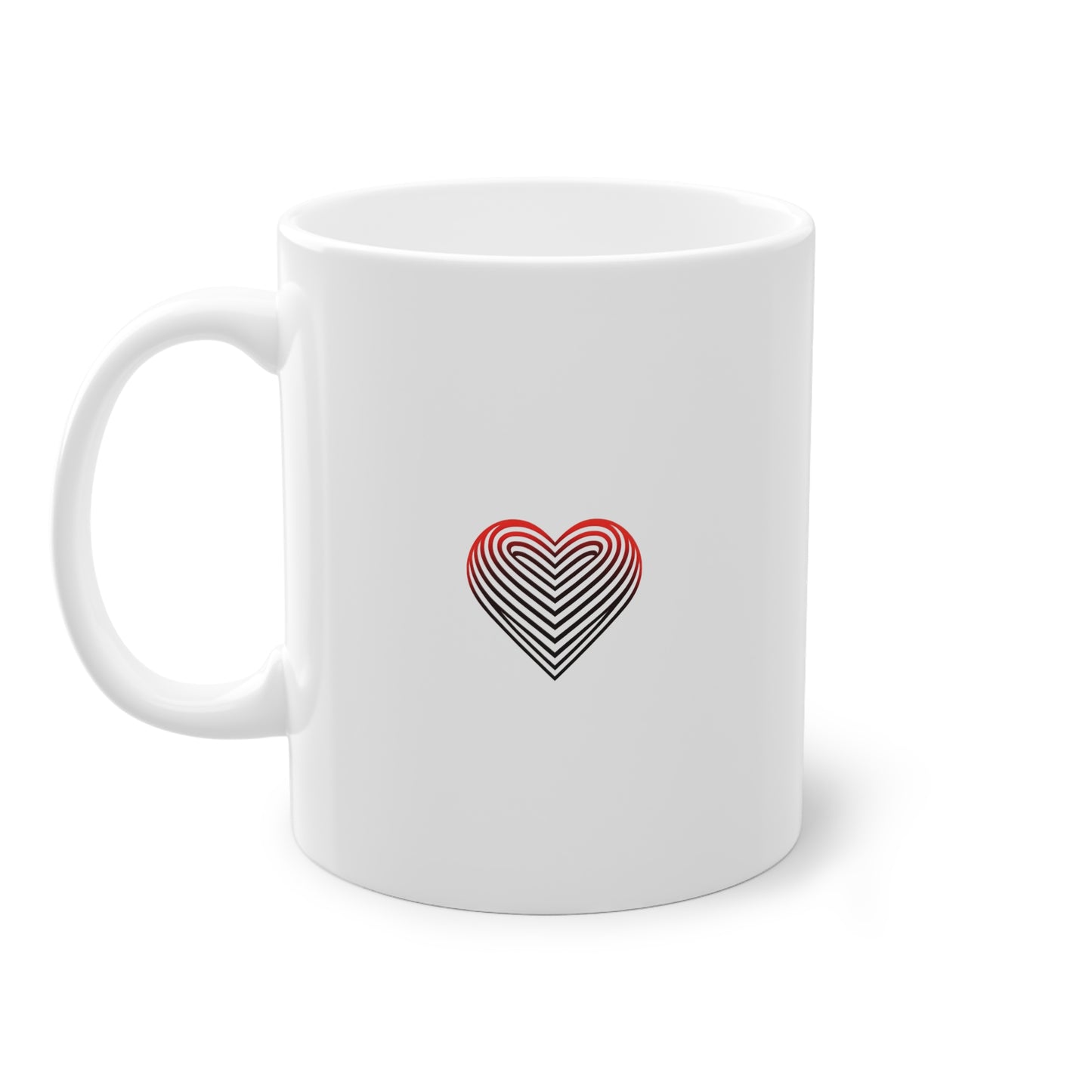 Mug cadeau blanc avec coeur optique rayé en rouge blanc noir