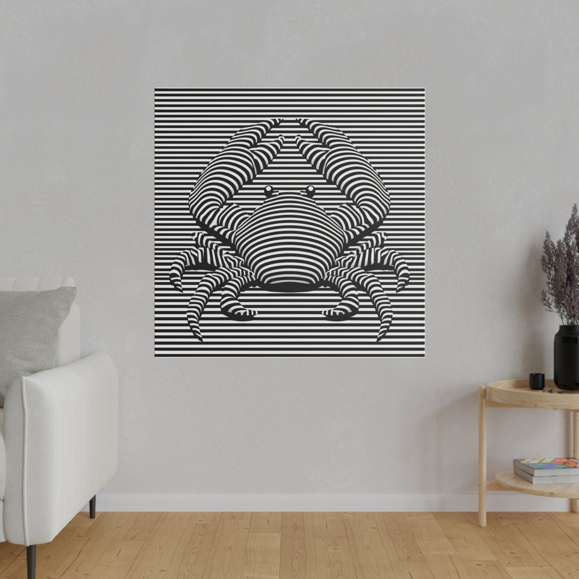 Design Animal Crabe Illusion Art Optique en noir et blanc tableau sur toile