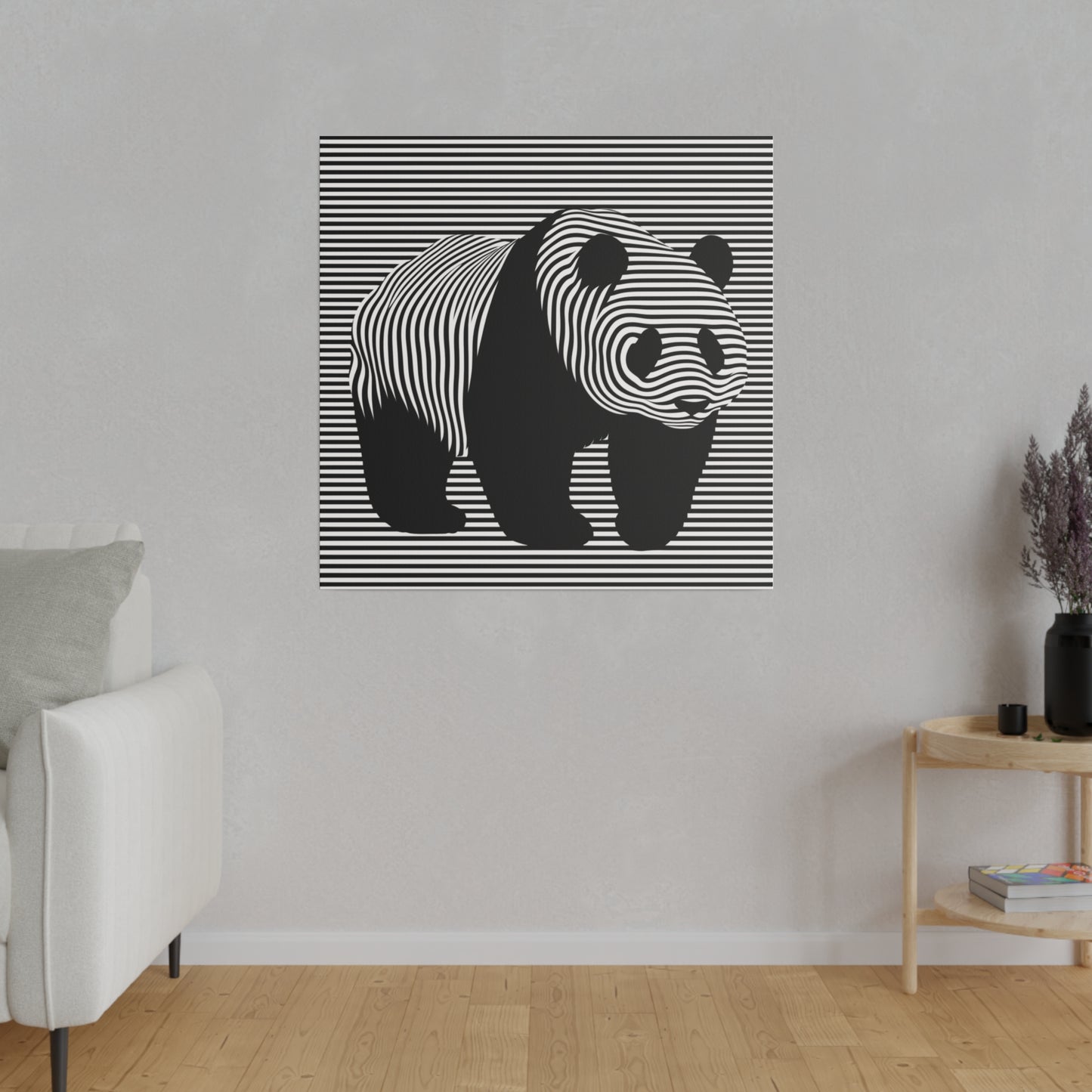 Illusion Art optique panda tableau sur toile design moderne original en noir et blanc