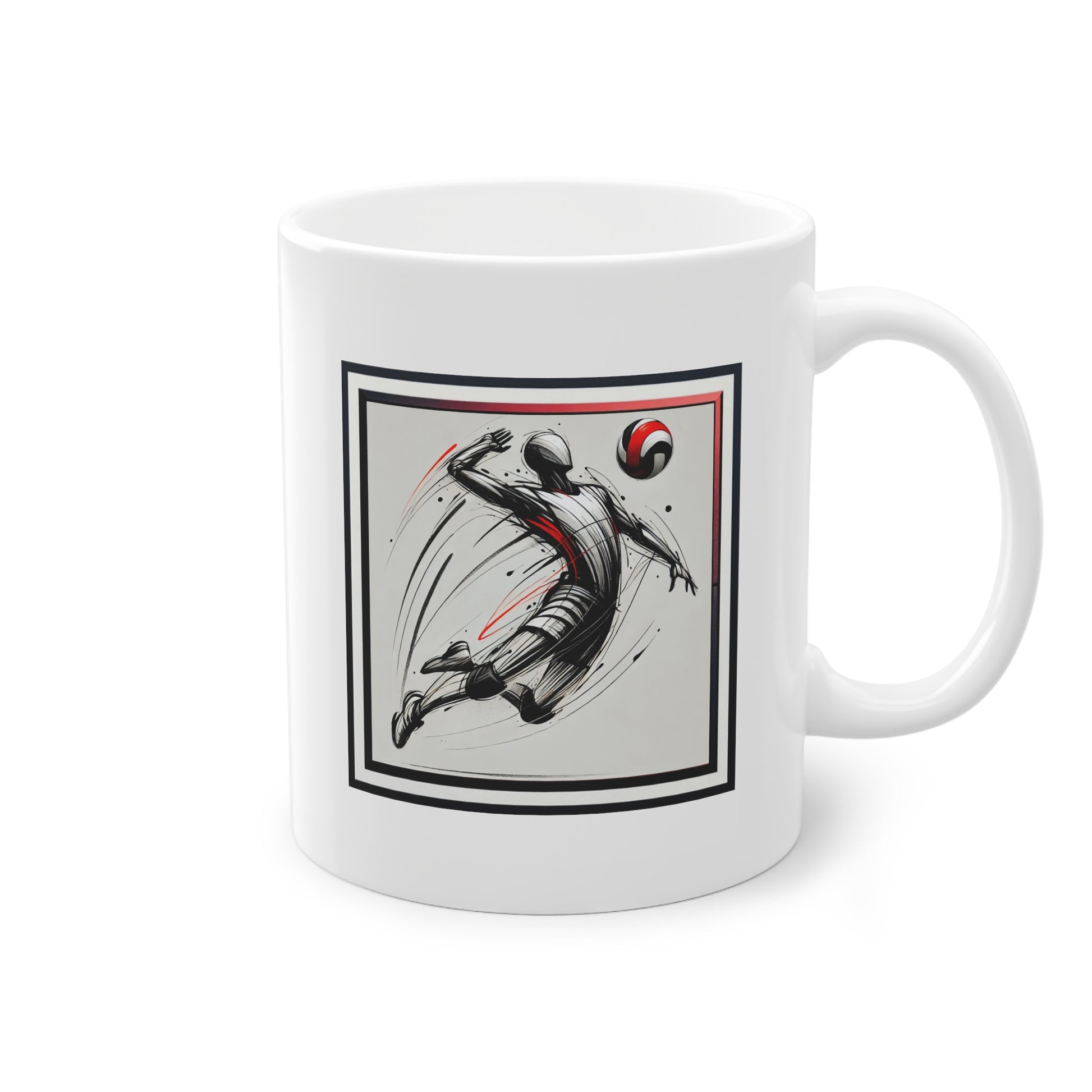 Mug en céramique blanche avec un joueur de volley-ball dynamique idéal comme tasse à offrir en cadeau pour homme