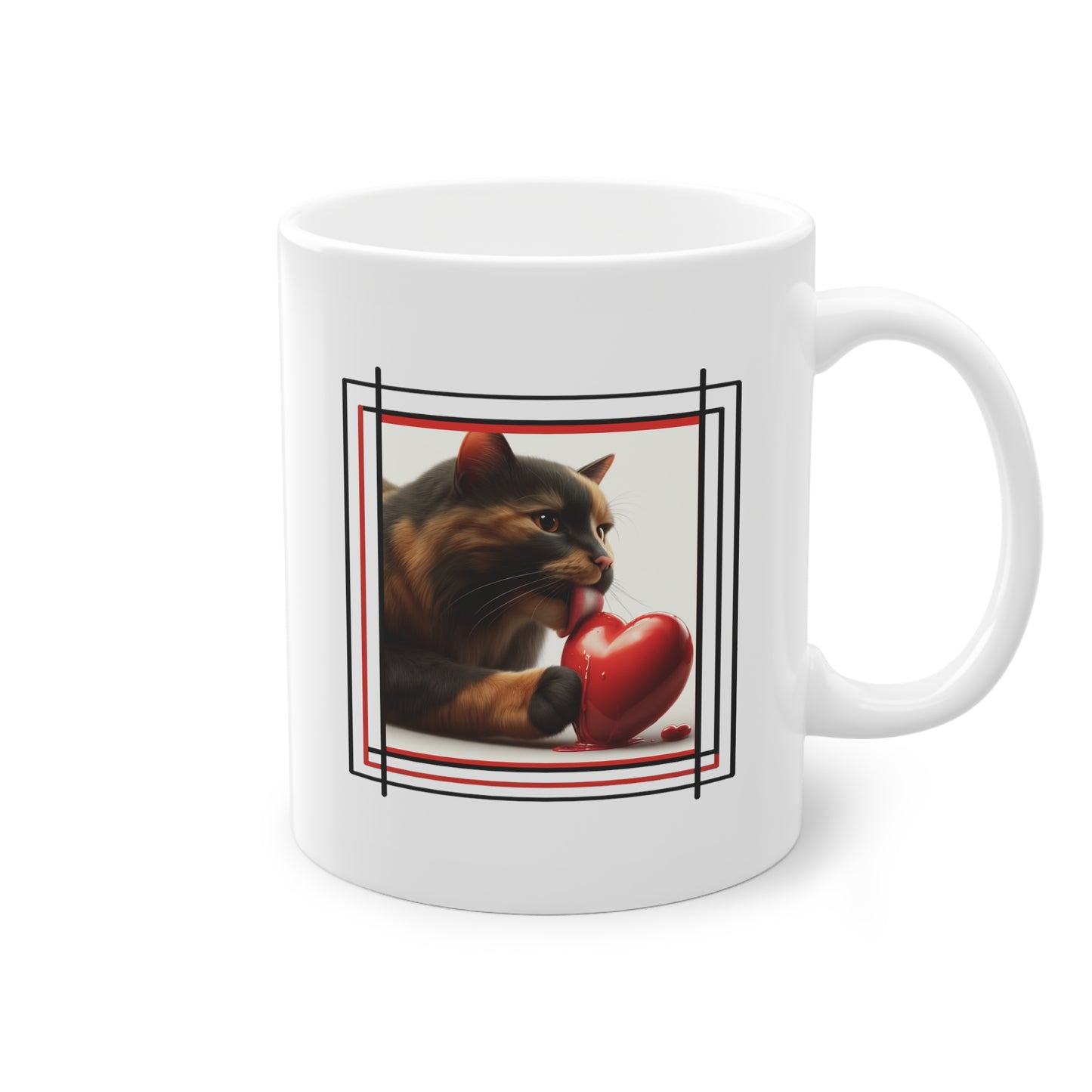 Mug design et moderne, avec d'un côté un chat écaille de tortue avec un coeur, idéal cadeau