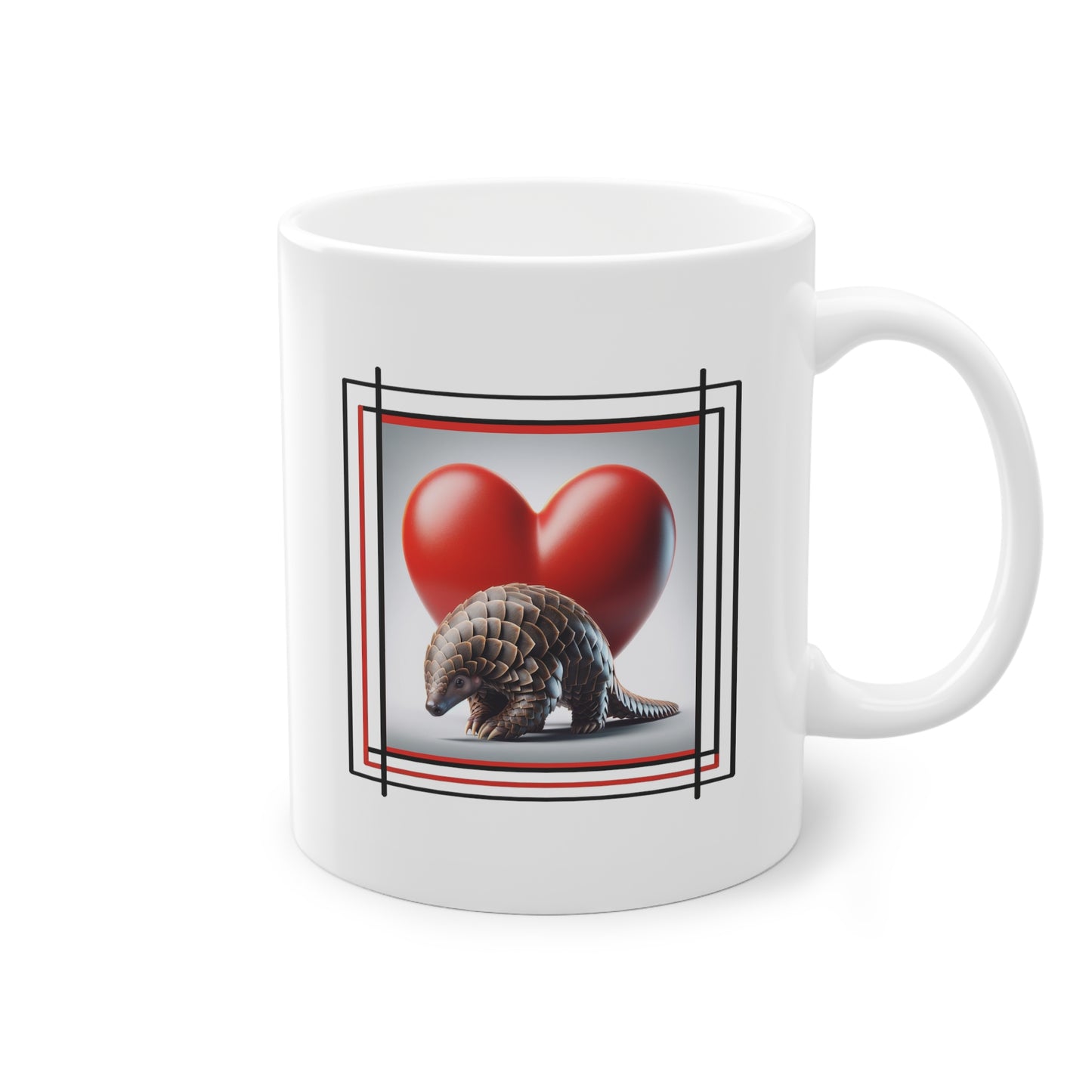 Mug cadeau avec un pangolin amour cœur rouge 