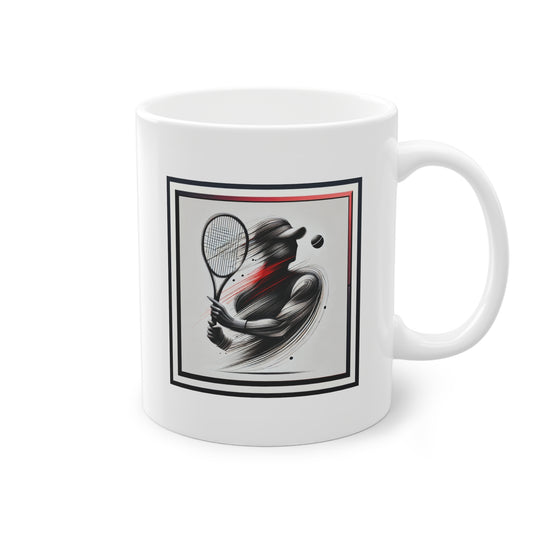 Tasse à offrir en céramique, blanc,  avec joueur de tennis en action, design sportif, cadeau idéal pour homme