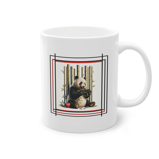 Mug avec panda mangeant du bambou et cœur rouge