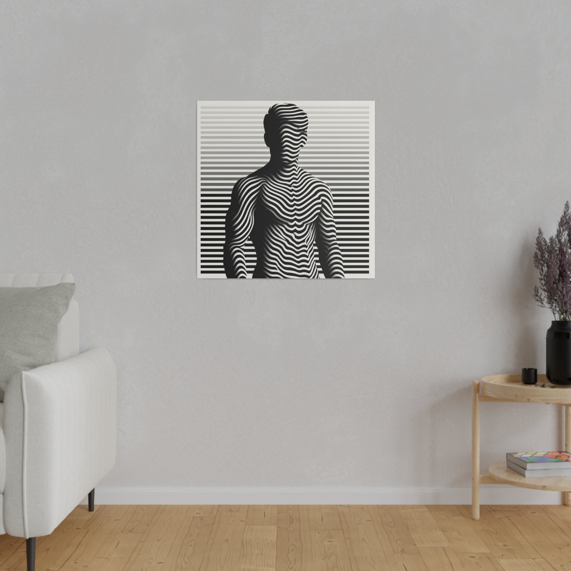 Tableau Toile d'une silhouette d'un homme en art optique type illusion en noir et blanc