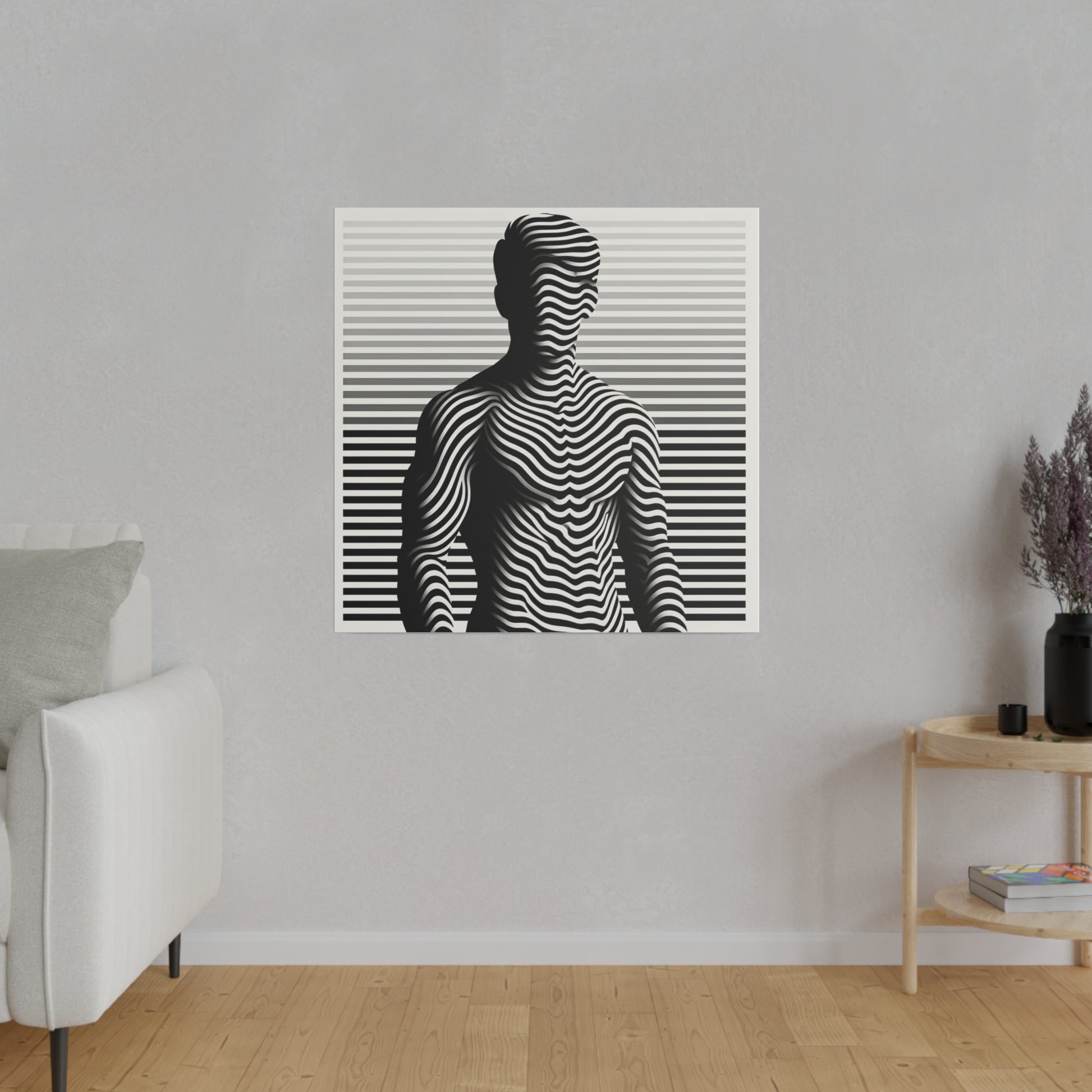 Tableau Toile d'une silhouette d'un homme en art optique type illusion en noir et blanc