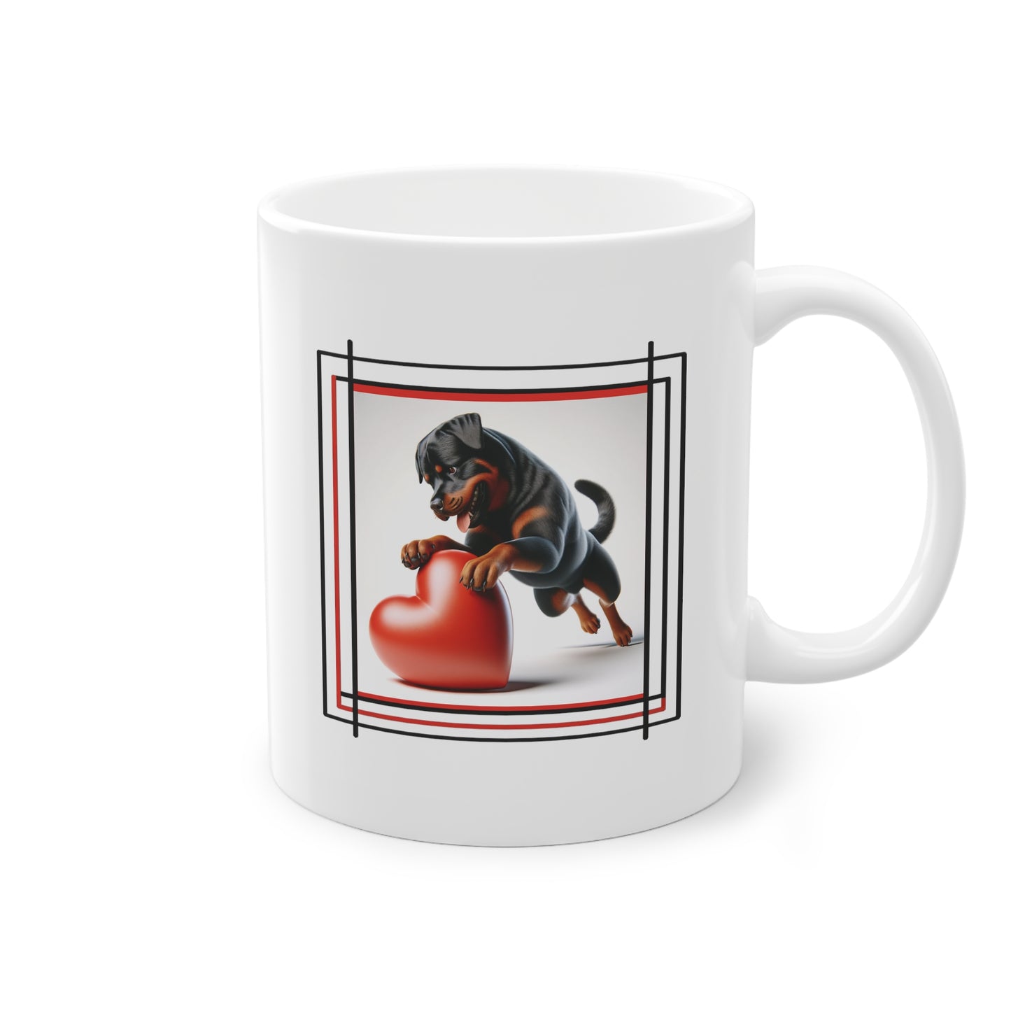 Mug avec Rottweiler affectueux avec coeur rouge