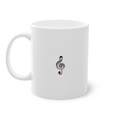 Côté du mug avec un design optique clé de sol en rouge et noir