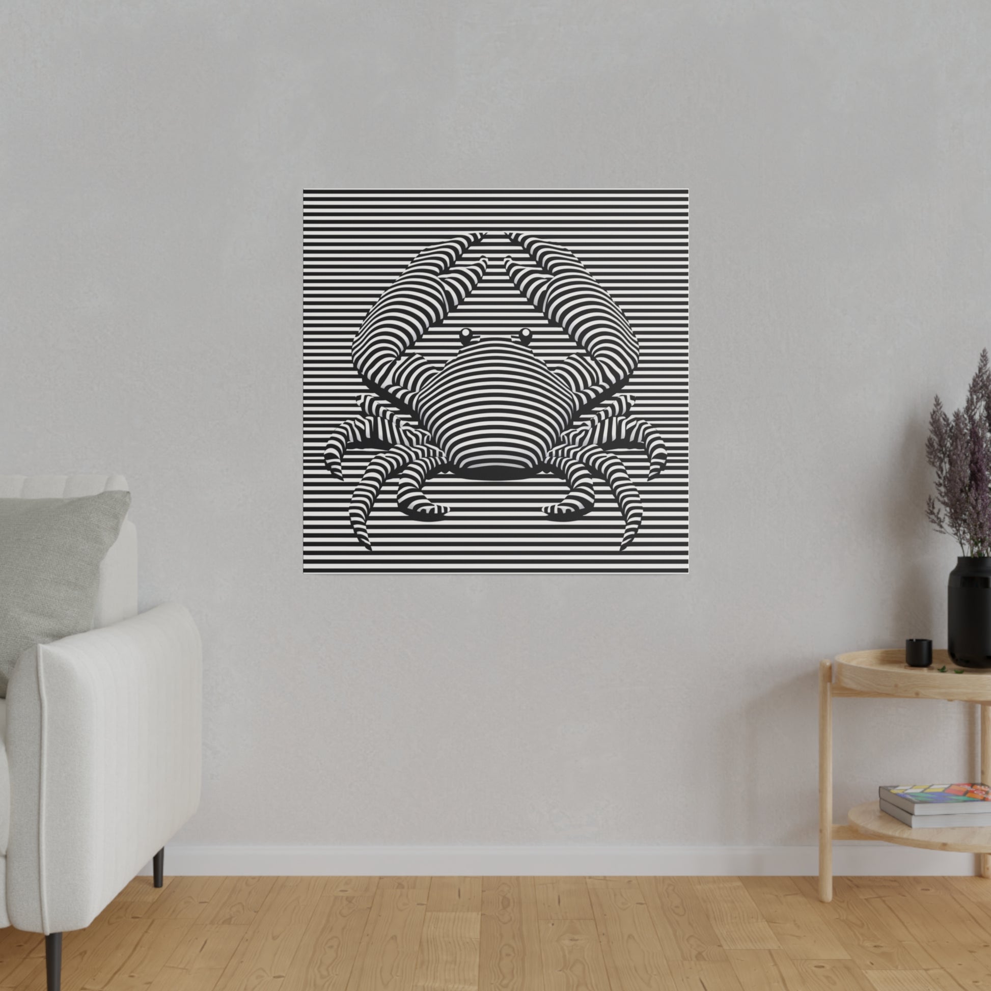 Design Animal Crabe Illusion Art Optique en noir et blanc tableau sur toile