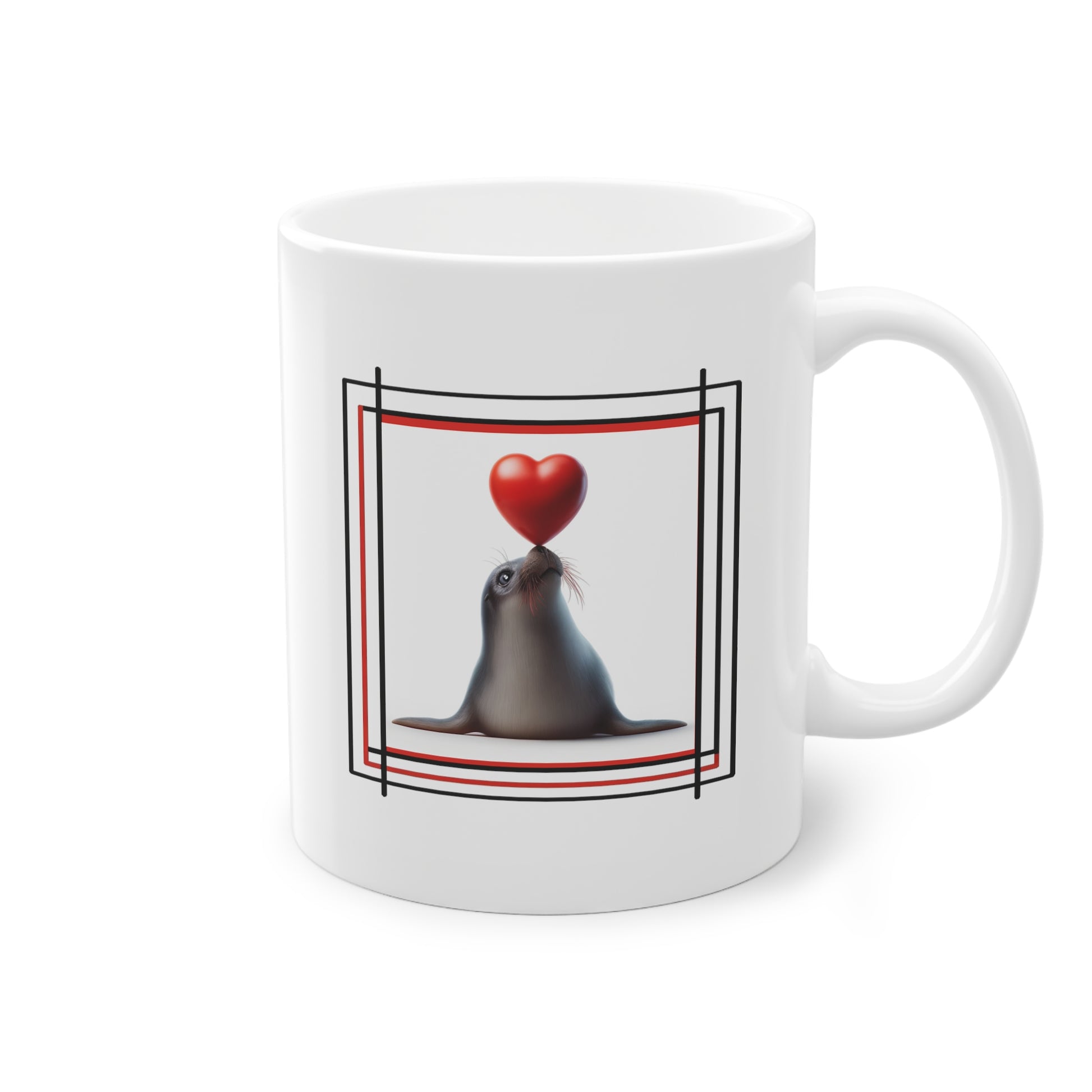 Otarie avec cœur rouge, mug cadeau Saint-Valentin