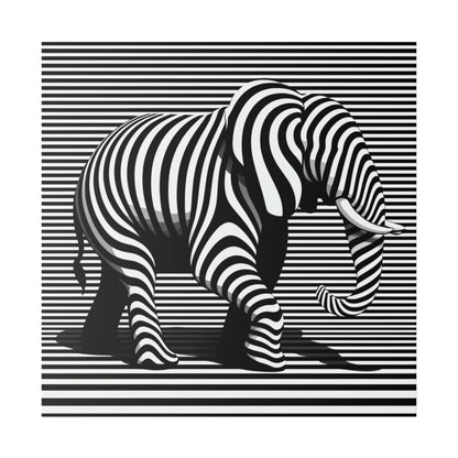 Toile moderne et design avec une image d’éléphant en art optique moderne type illusion avec rayures en noir et blanc