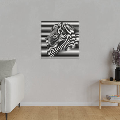 Toile décoration intérieure murale moderne d'une illusion design d'un lion en art optique avec des rayures en noir et blanc