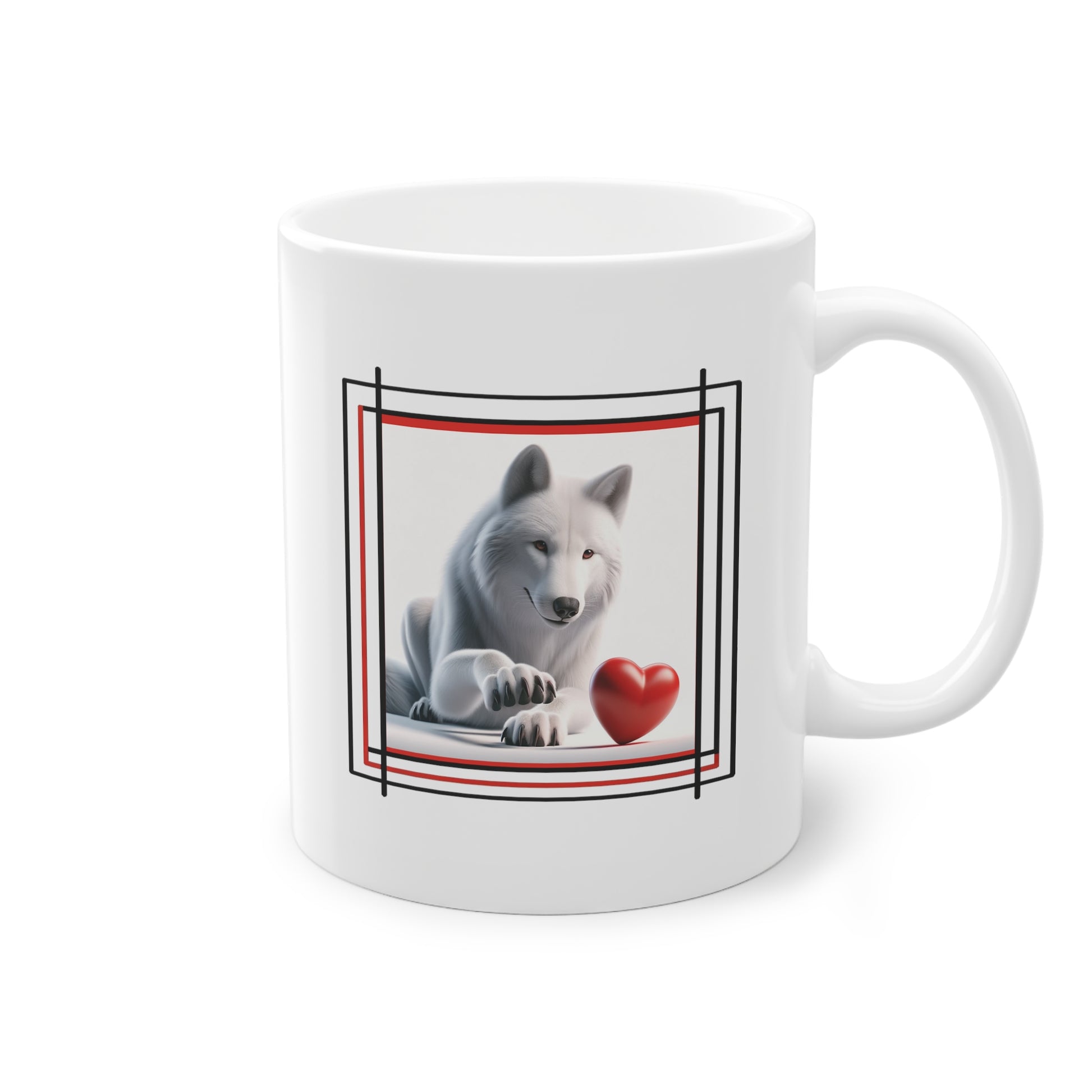 Mug avec Loup blanc et son cœur rouge idéal pour une tasse cadeau 