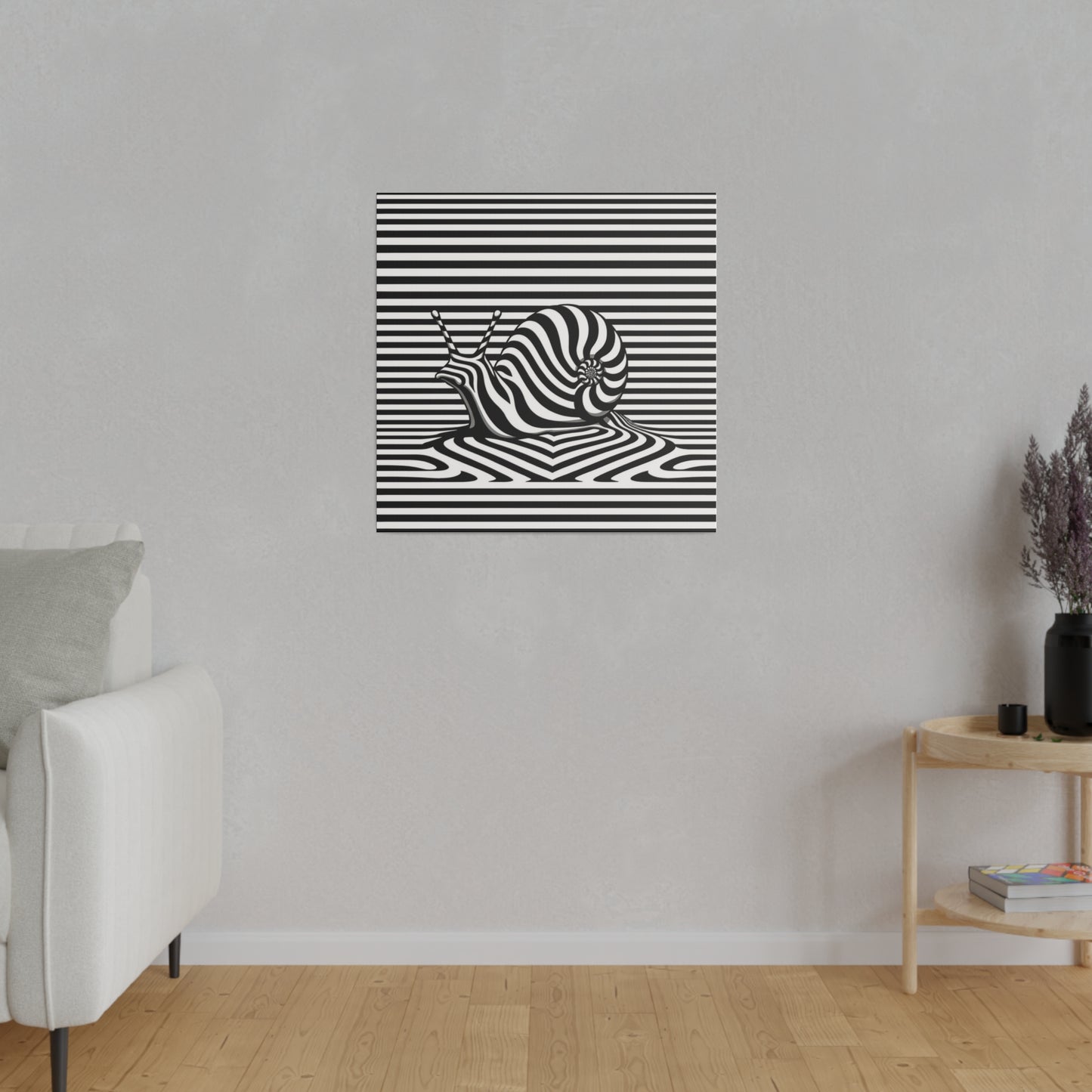 Tableau sur toile - Décoration Intérieure Originale - Animal Escargot en noir et blanc - Illusion Art Optique - YOMYLE