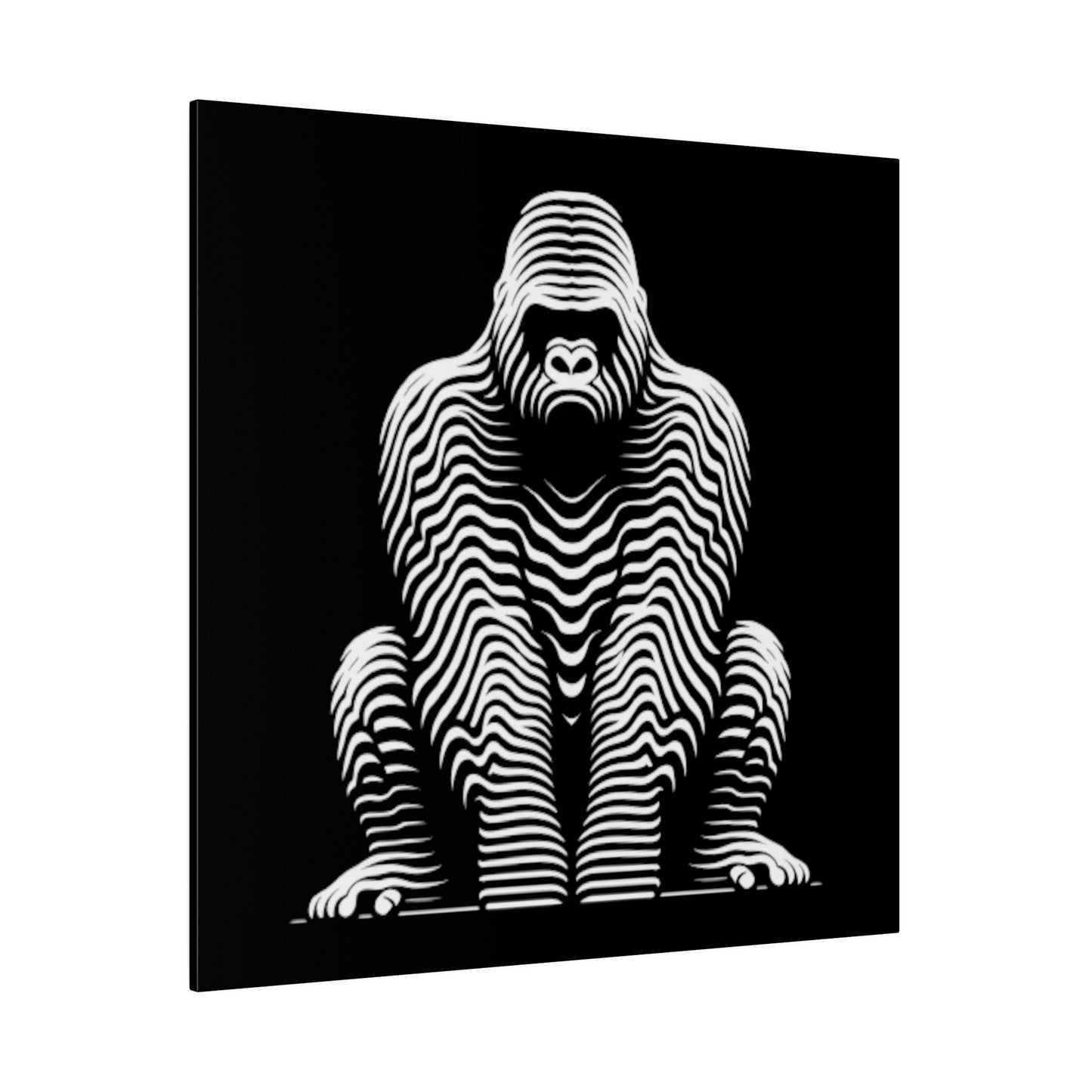 Gorille en illusion art optique sur toile en noir et blanc