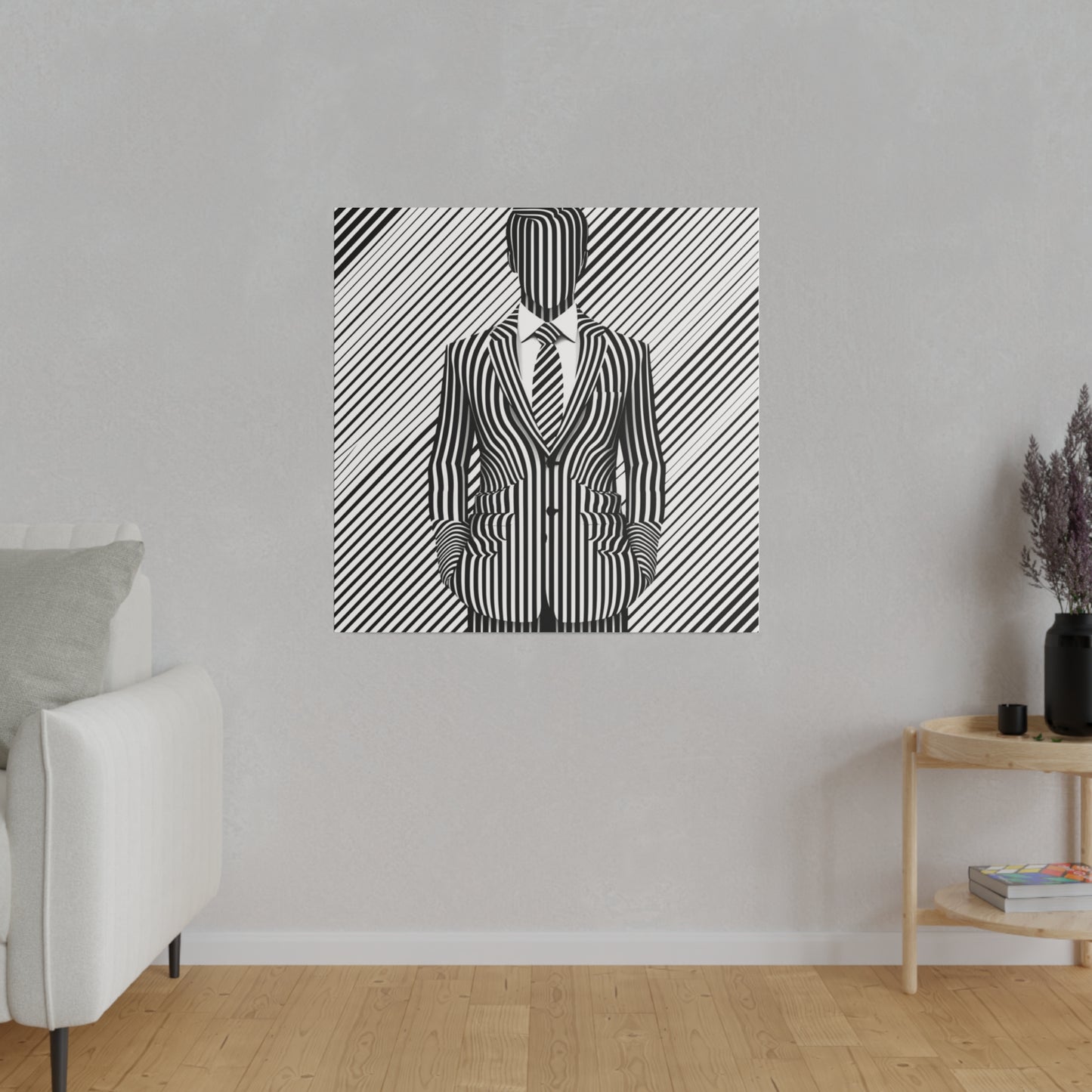 Toile Canvas d'unhomme en costume décoration moderne art optique en noir et blanc