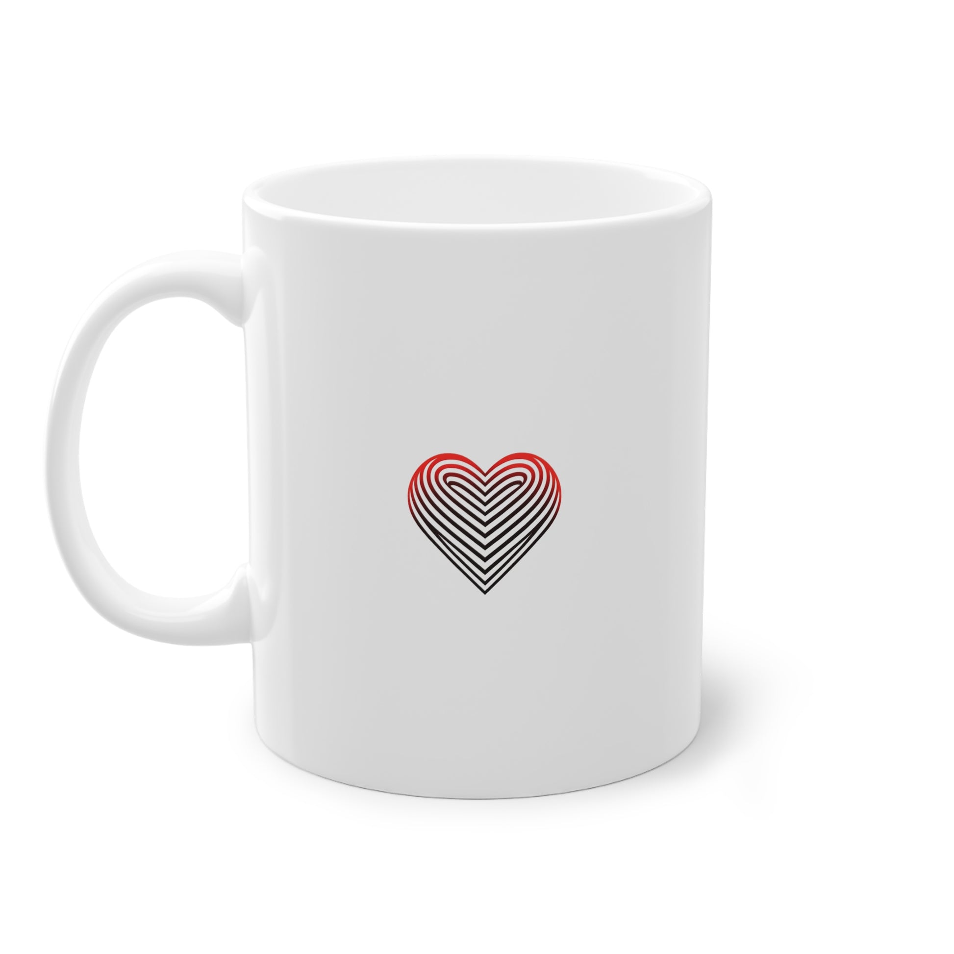 Design cœur rayé rouge et blanc sur mug