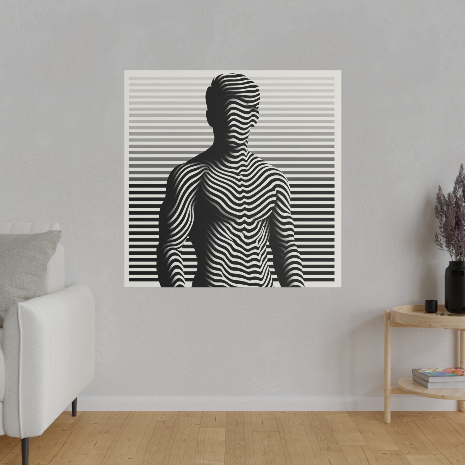 Tableau Toile d'une silhouette d'un homme en art optique type illusion en noir et blanc