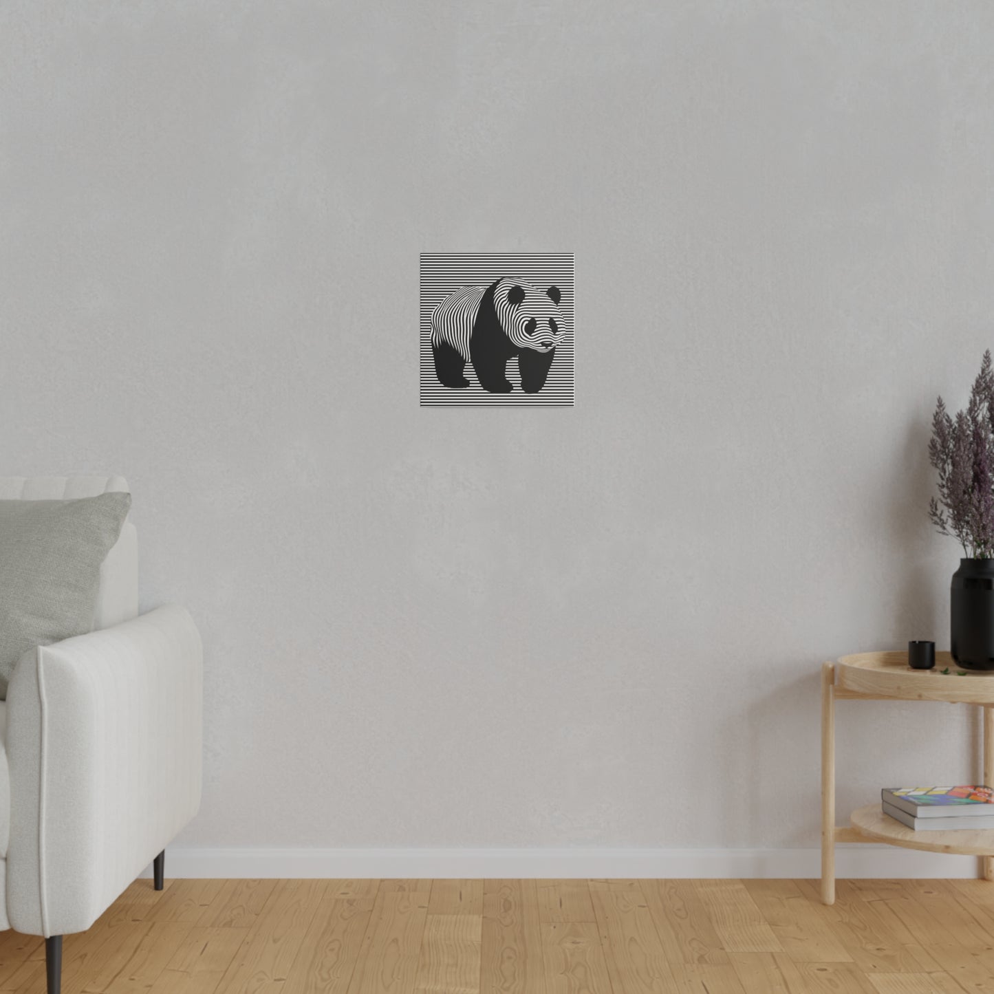 Illusion Art optique panda tableau sur toile design moderne original en noir et blanc