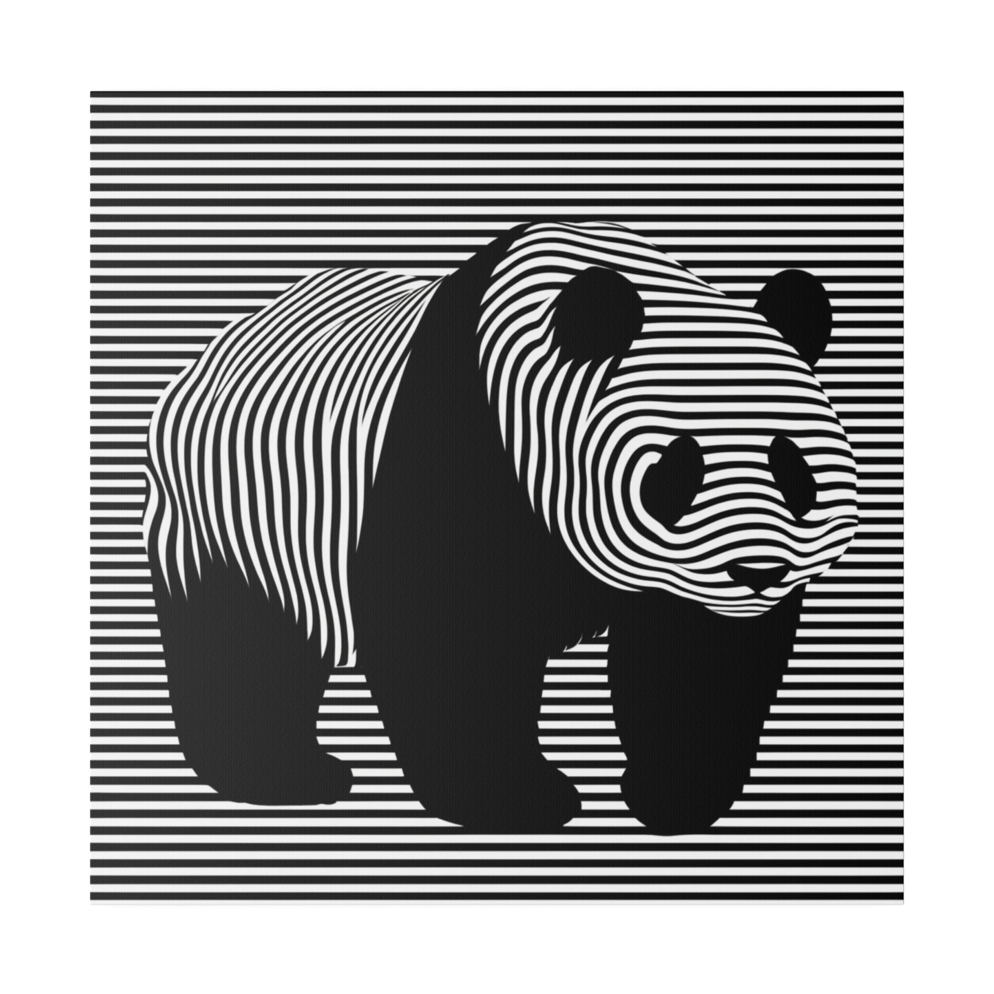 Illusion Art optique panda tableau sur toile design moderne original en noir et blanc