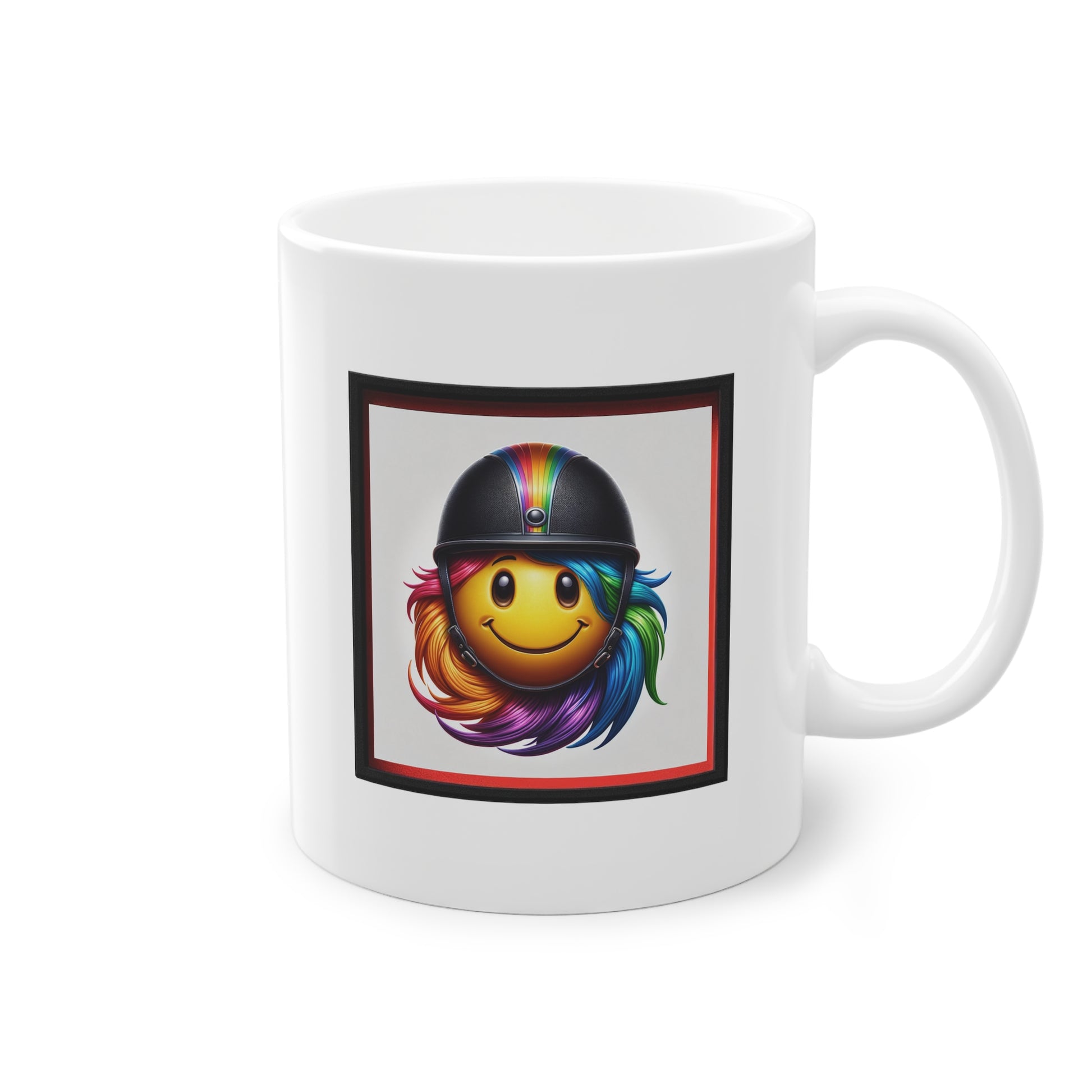 Mug avec smiley chevelure arc-en-ciel et casque