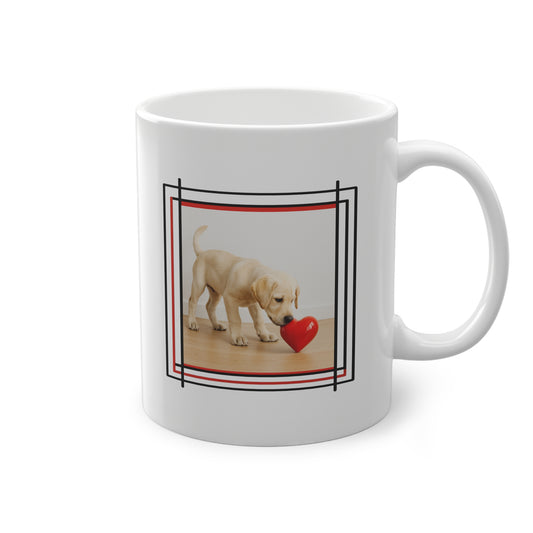 Mug Drôle Chiot Labrador Beige et Cœur Rouge – Cadeau Humoristique pour Homme et Femme