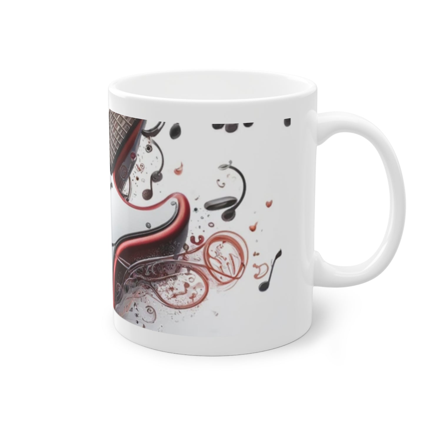 Mug avec design guitare rouge et notes artistiques