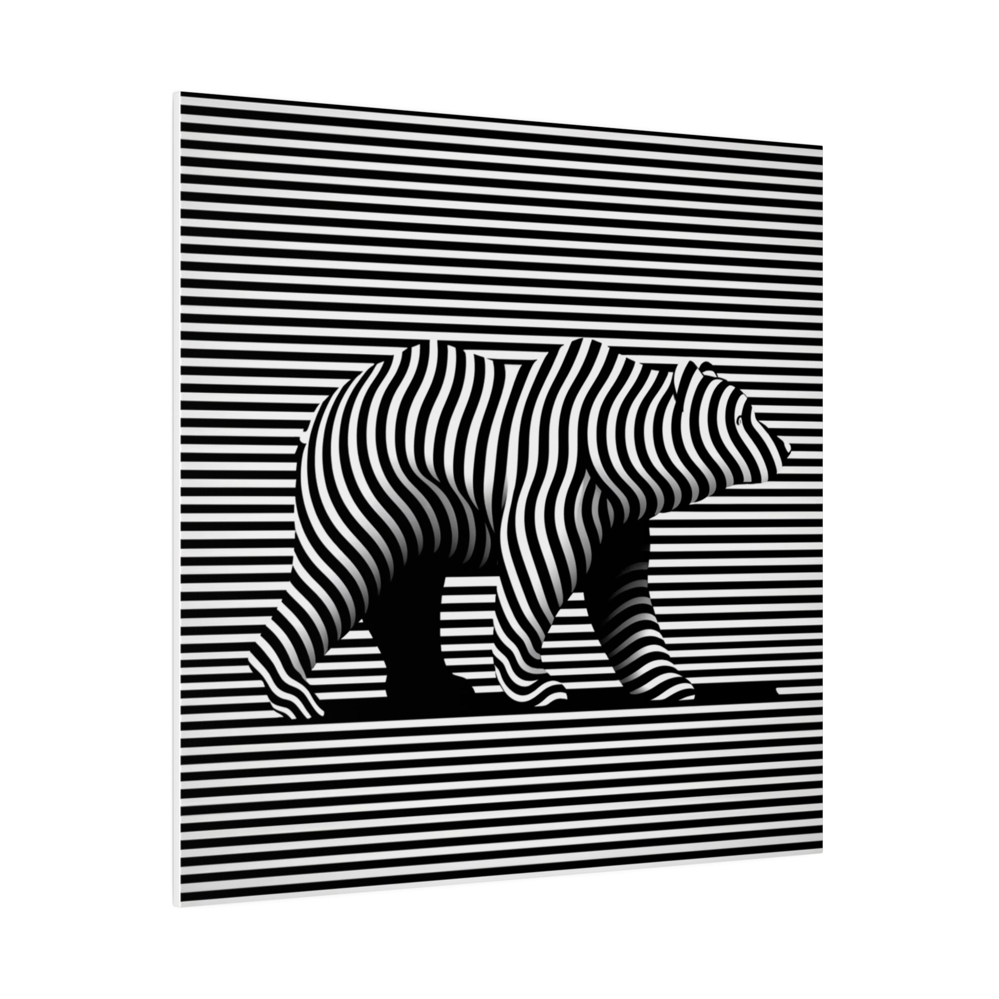 Toile canvas pour décoration intérieure murale avec un ours art optique moderne en noir et blanc