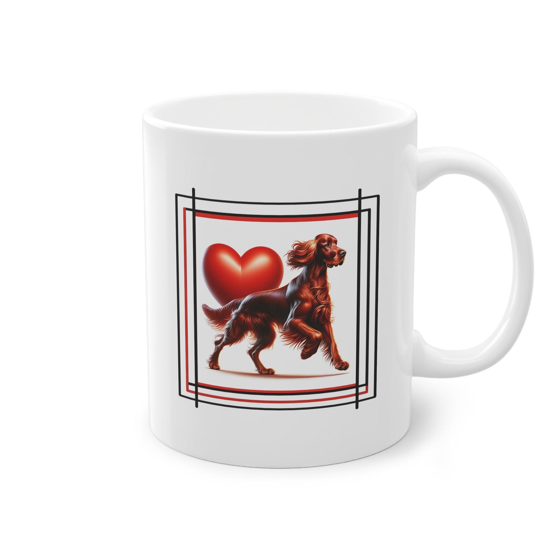 Setter Irlandais dynamique avec cœur pour mug cadeau.