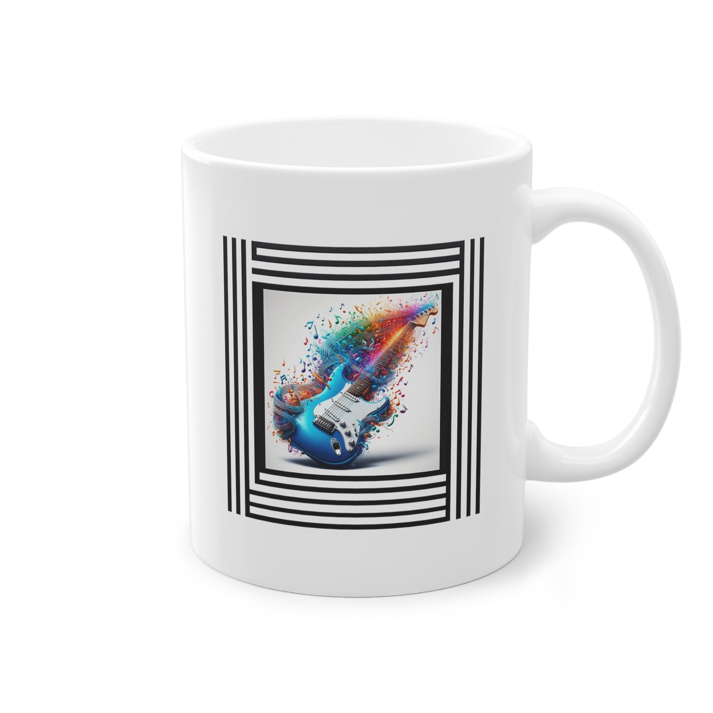 Mug céramique blanc avec guitare électrique colorée pour cadeau