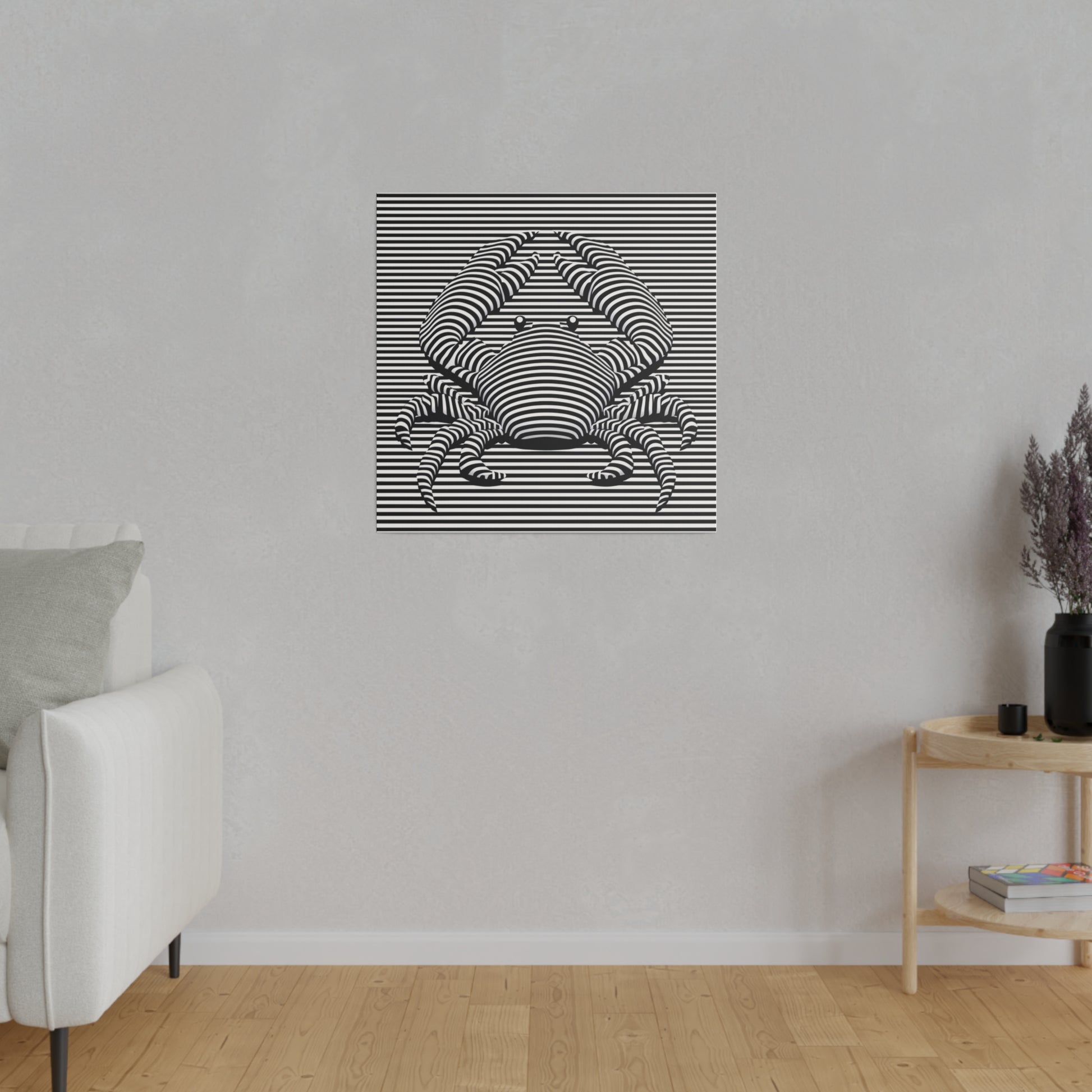 Design Animal Crabe Illusion Art Optique en noir et blanc tableau sur toile