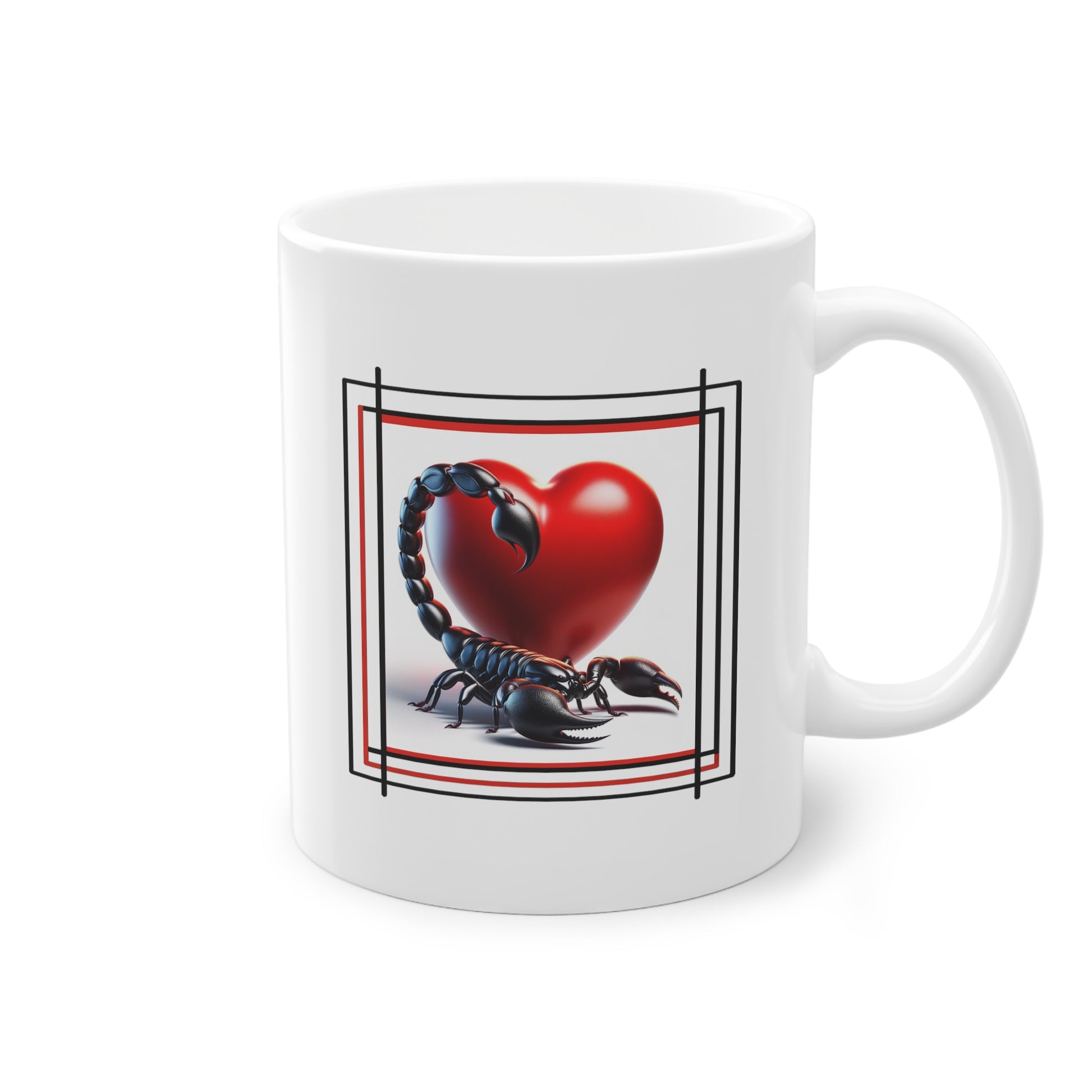 Mug avec le scorpion noir aimant un cœur rouge