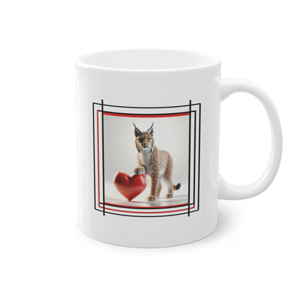 Mug céramique blanc avec lynx et cœur pour Saint-Valentin