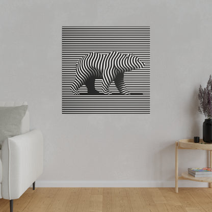 Toile canvas pour décoration intérieure murale avec un ours art optique moderne en noir et blanc