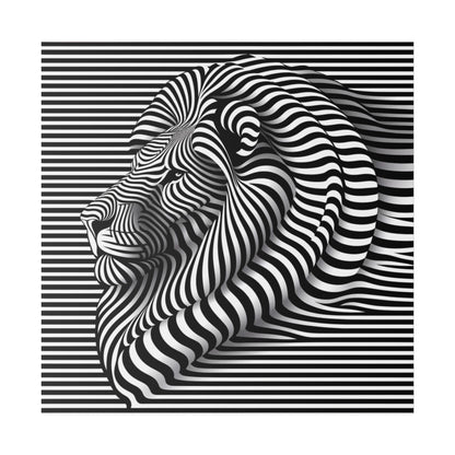 Toile décoration intérieure murale moderne d'une illusion design d'un lion en art optique avec des rayures en noir et blanc