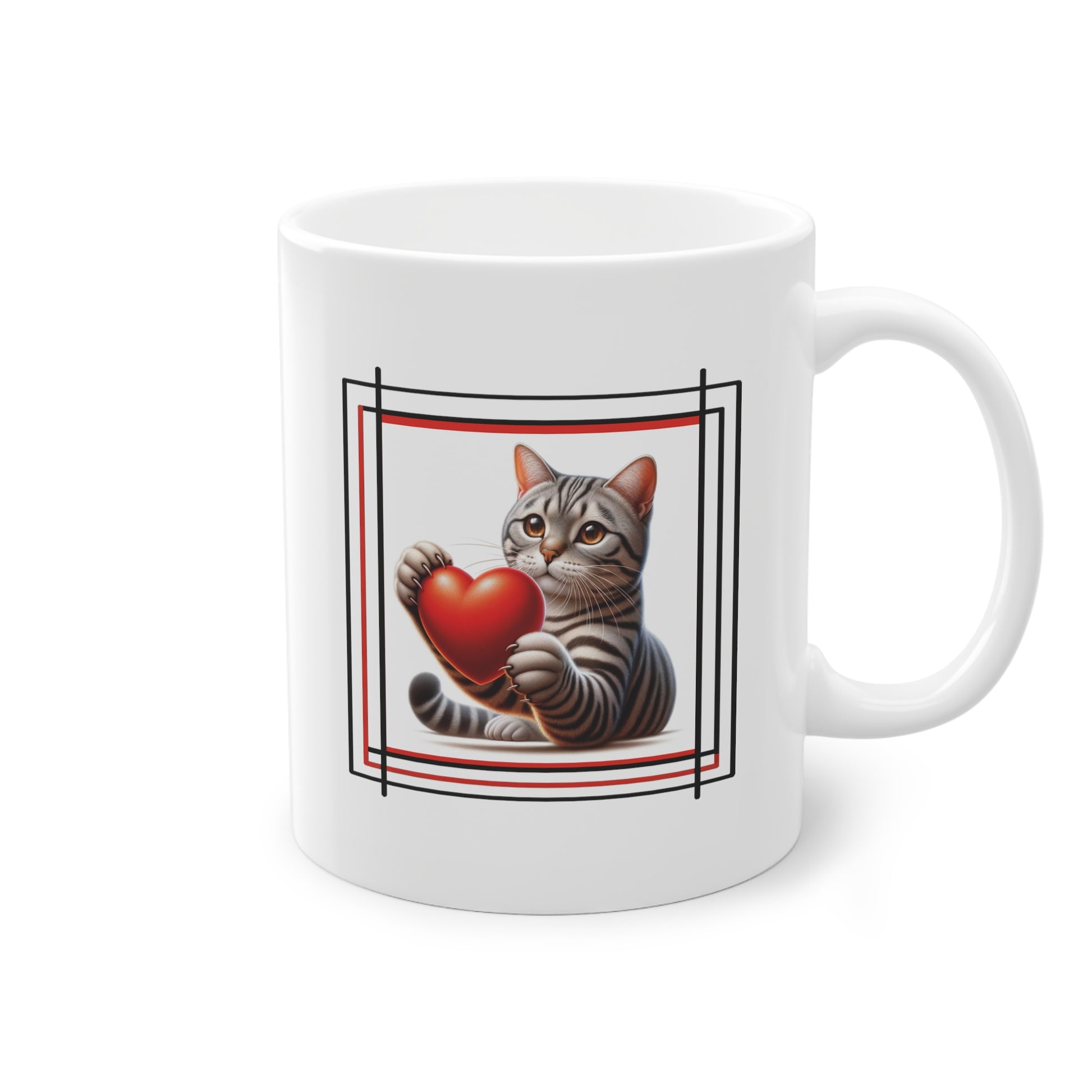 Chat-tigre tenant cœur pour mug cadeau