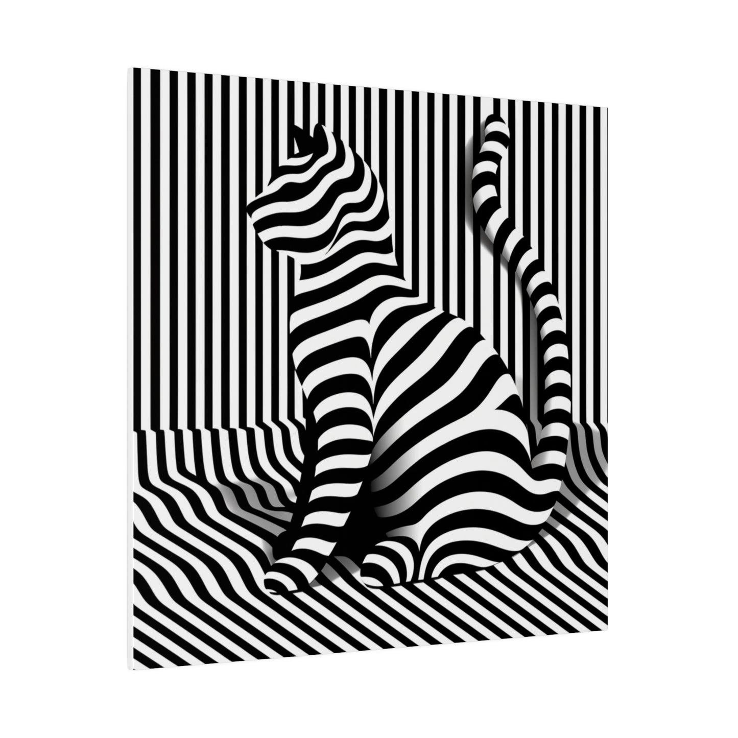 Toile moderne originale d'un chat optique avec rayures en noir et blanc en illusion d'art