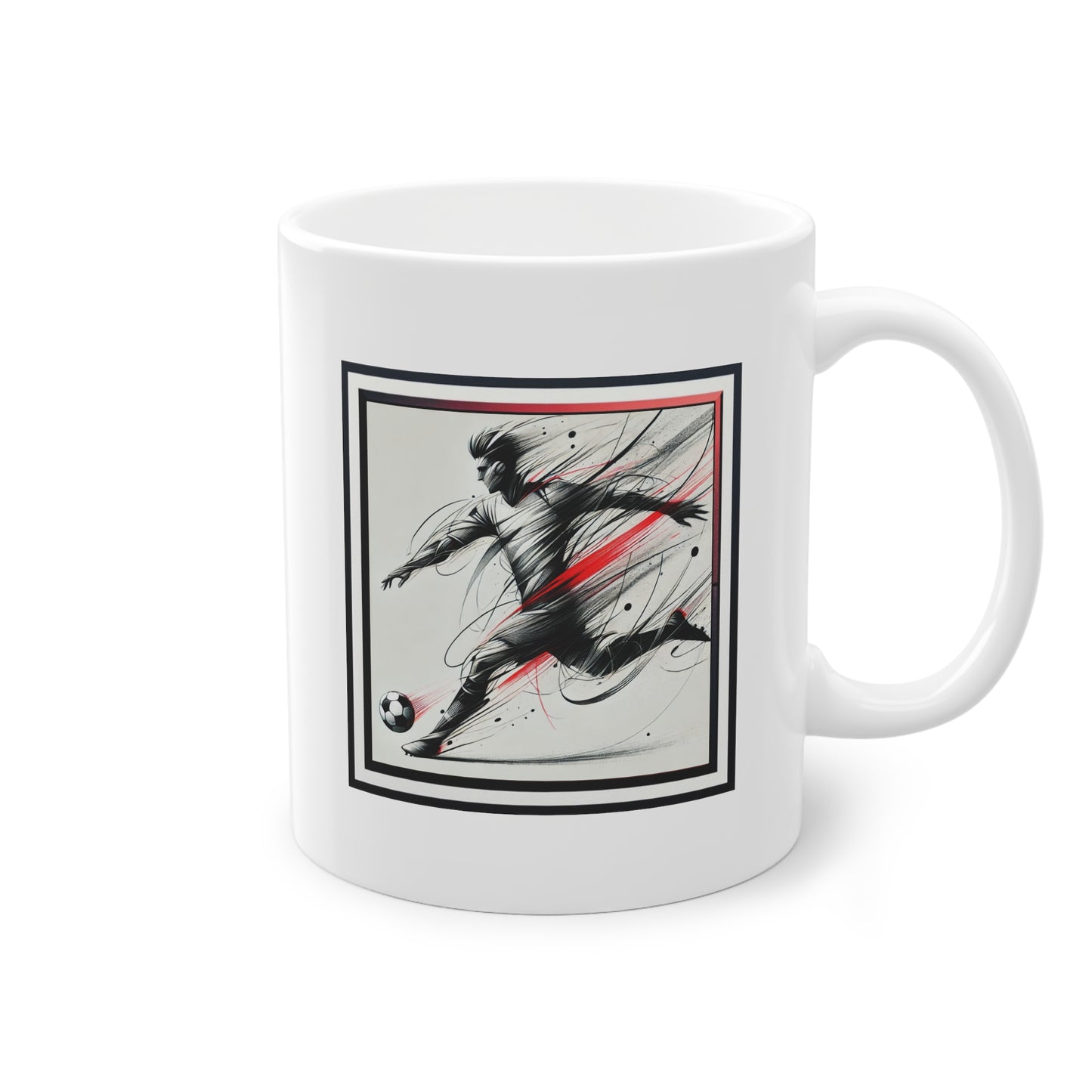 Mug en céramique blanc à offrir avec footballeur en action, idéal comme cadeau original