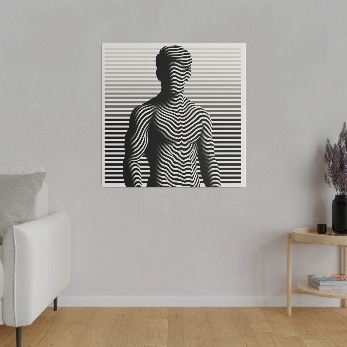 Tableau Toile d'une silhouette d'un homme en art optique type illusion en noir et blanc