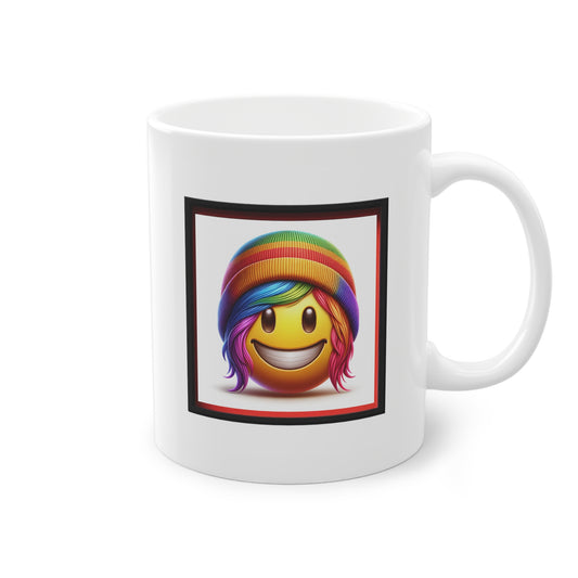 Elégant Mug design en céramique avec smiley coloré et bonnet