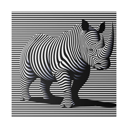 Toile avec une illusion moderne et desing en art optique rhinocéros en noir et blanc