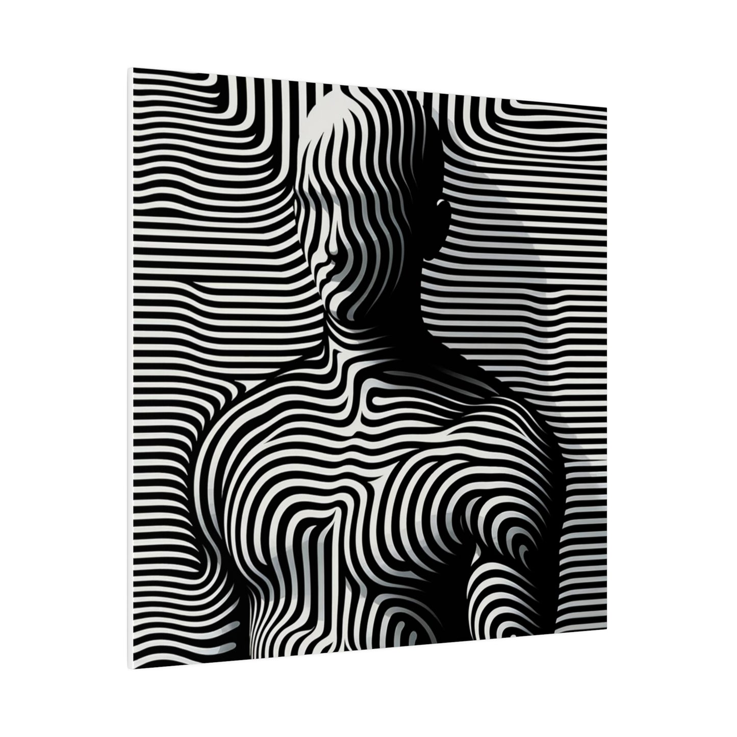 Tableau toile avec Silhouette homme camouflée illusion en art optique avec des lignes noires et blanches