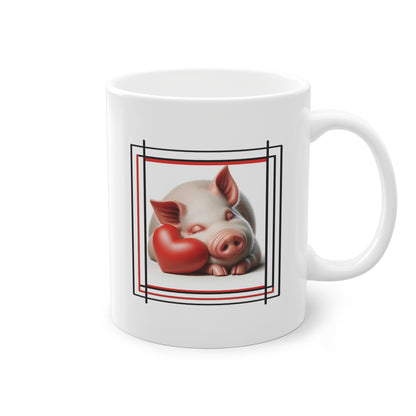 Cochon adorable sur mug avec cœur pour cadeau