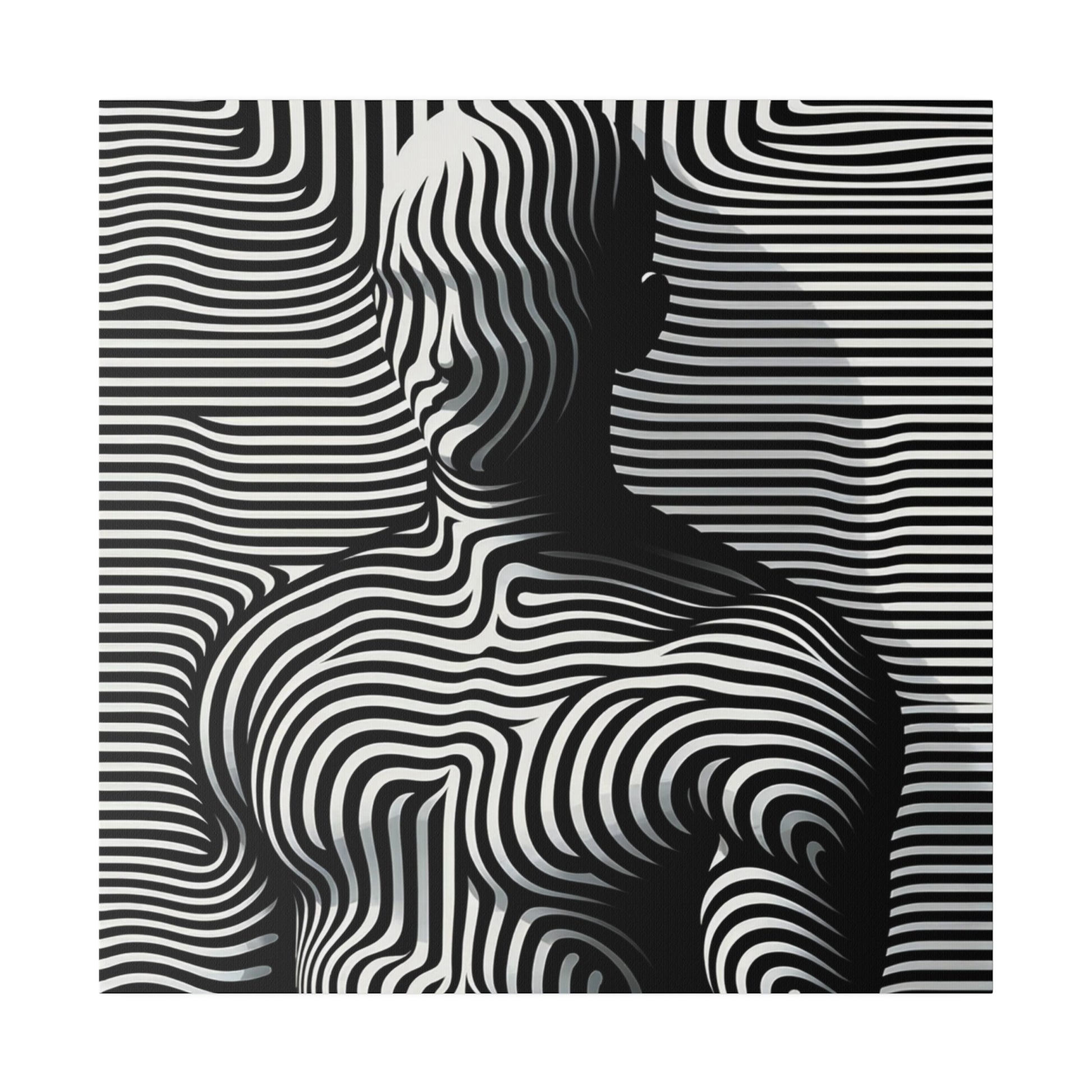 Tableau toile avec Silhouette homme camouflée illusion en art optique avec des lignes noires et blanches