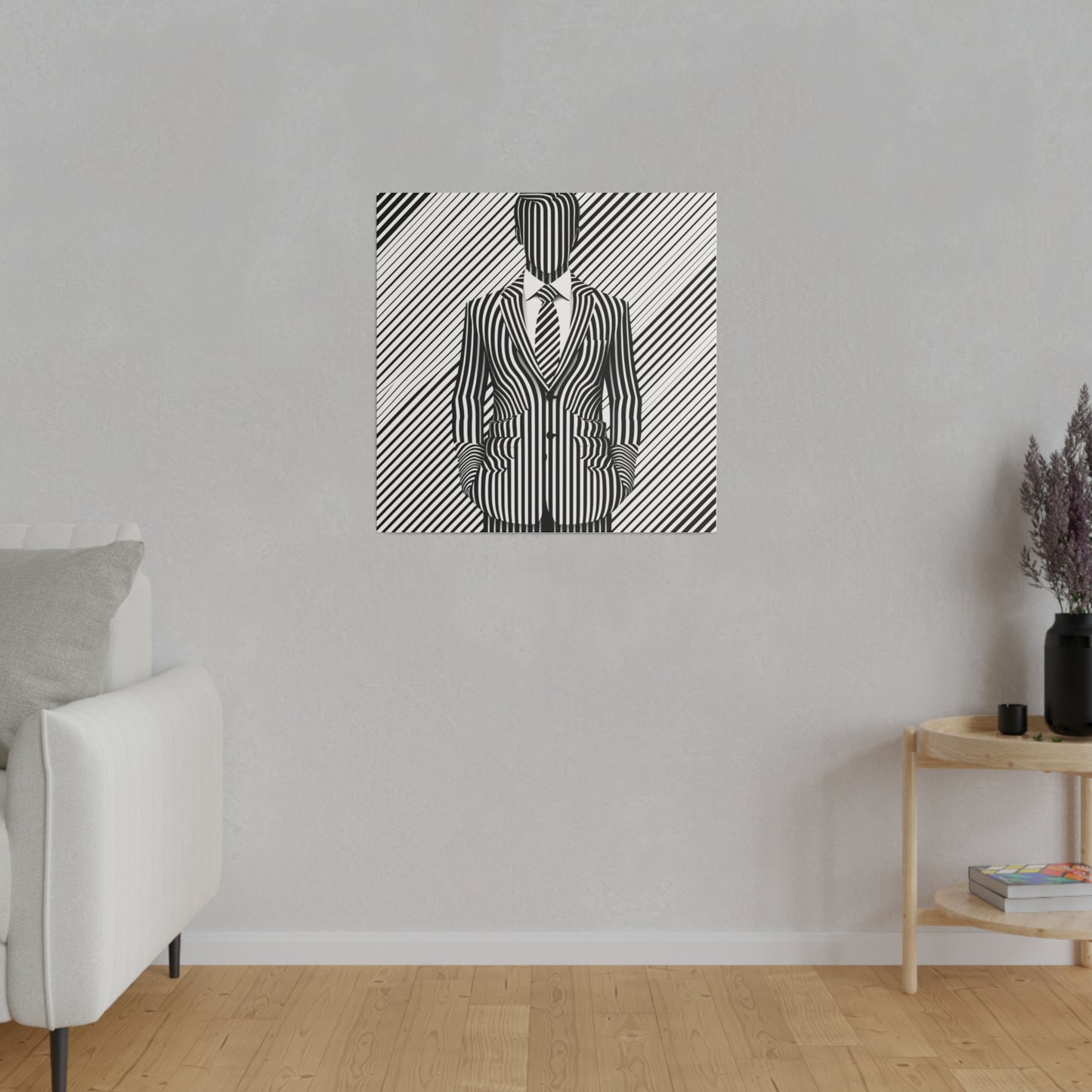 Toile Canvas d'unhomme en costume décoration moderne art optique en noir et blanc