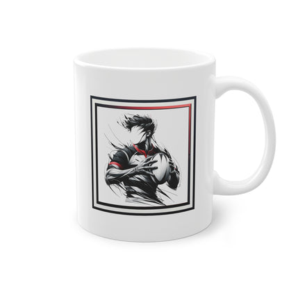 Côté de la tasse design moderne idéal cadeau homme rugby. Mug du rugbyman avec son ballon.