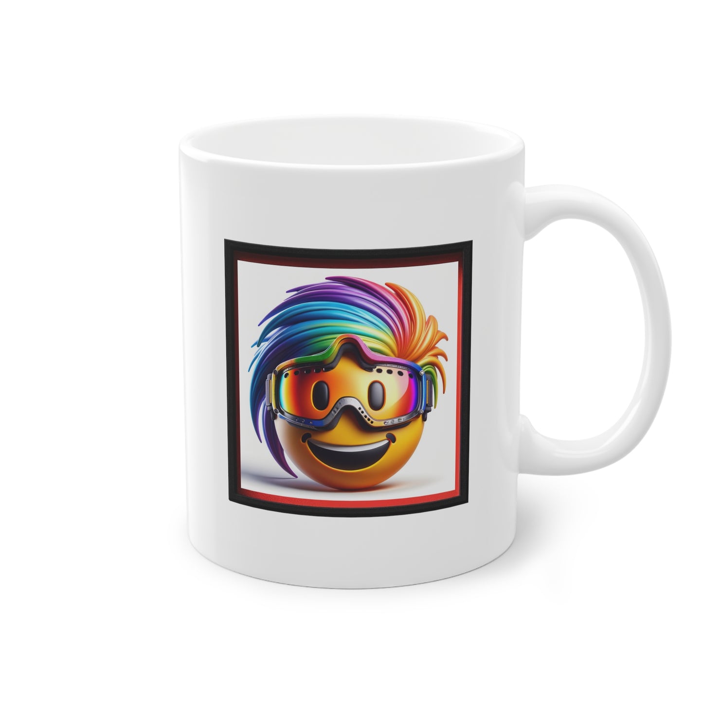 Mug cadeau design coloré avec smiley et cheveux arc-en-ciel