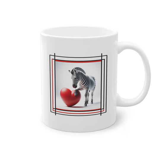 Mug cadeau avec un zèbre jouant avec cœur rouge