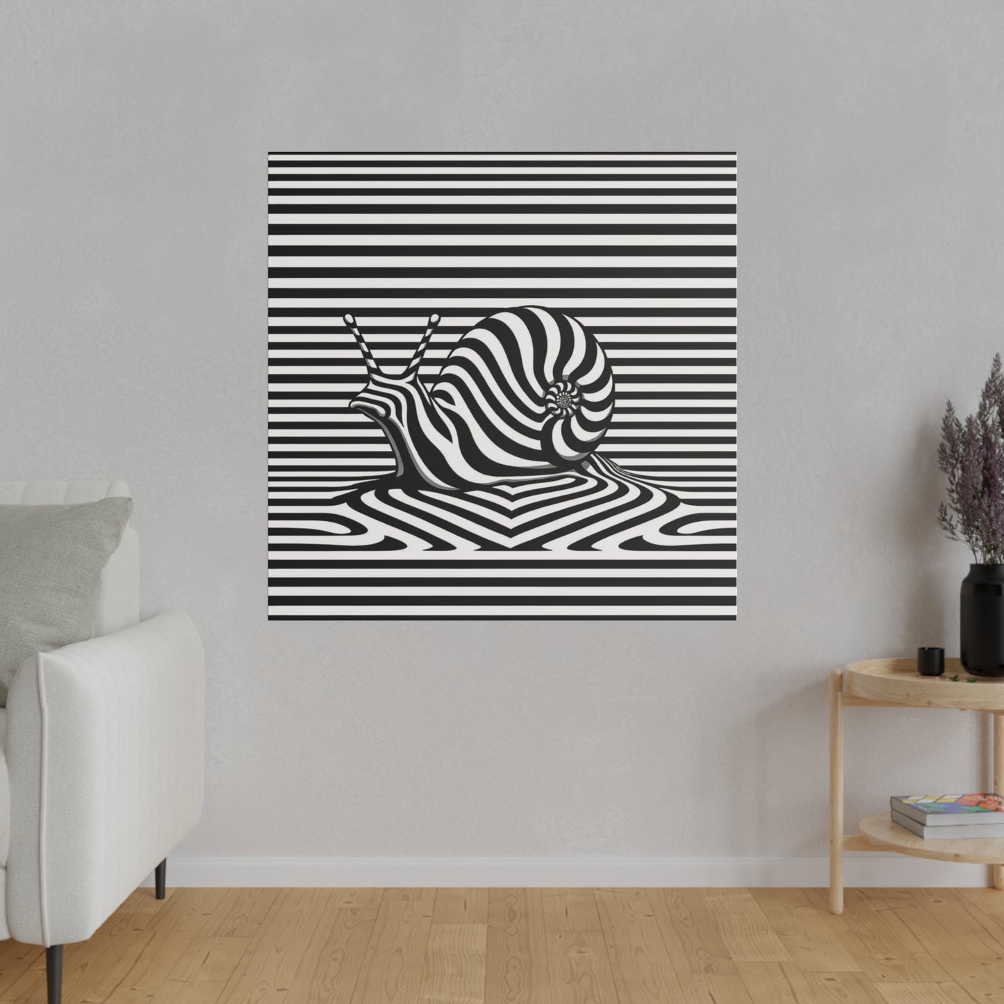 Tableau sur toile - Décoration Intérieure Originale - Animal Escargot en noir et blanc - Illusion Art Optique - YOMYLE